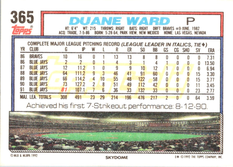 1992 Topps Duane Ward