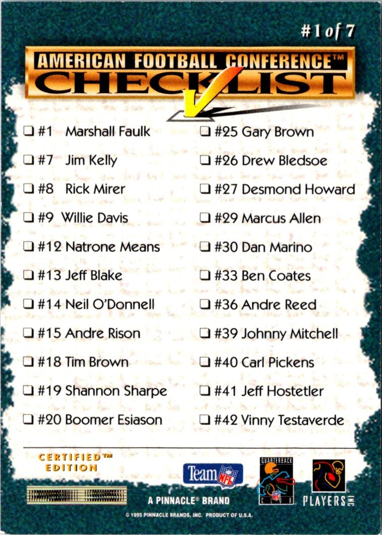 1995 Select Certified Checklists Drew Bledsoe