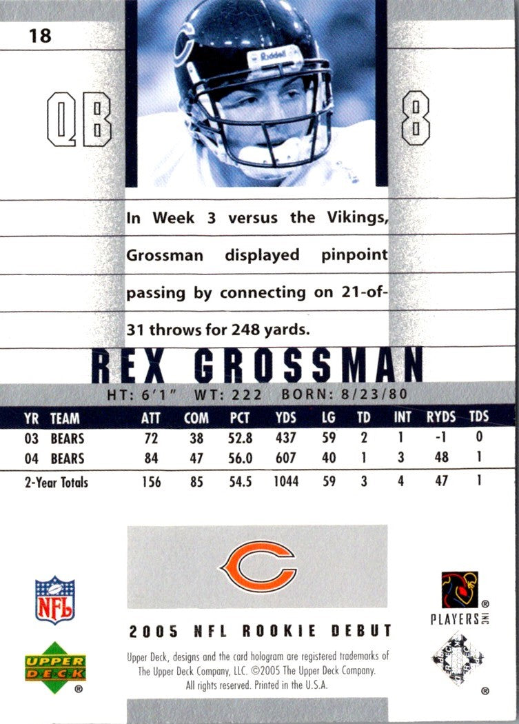 2005 Upper Deck Rookie Debut Rex Grossman