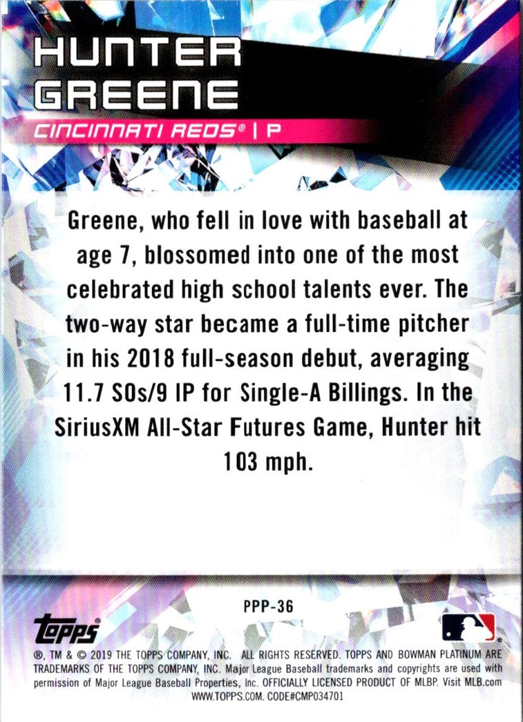 2019 Bowman Platinum Prismatic Prodigies Hunter Greene