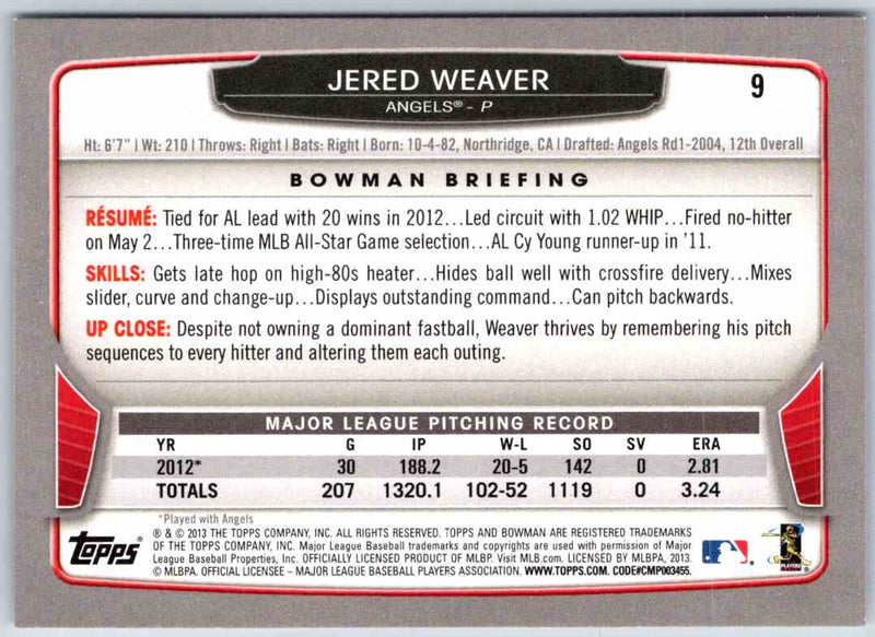 2013 Bowman Jered Weaver