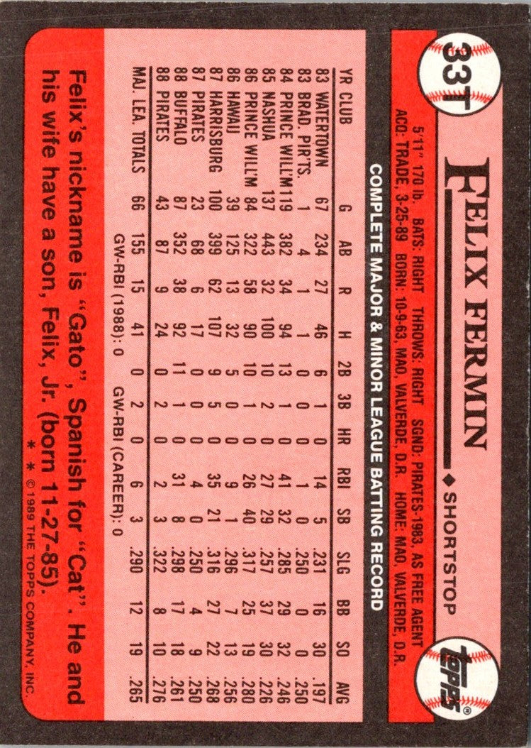 1989 Topps Traded Felix Fermin