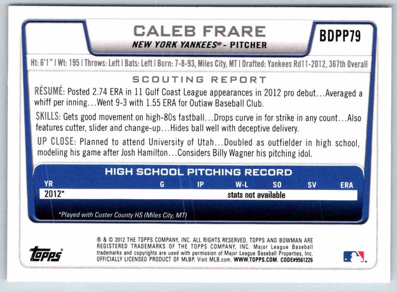 2012 Bowman Caleb Frare