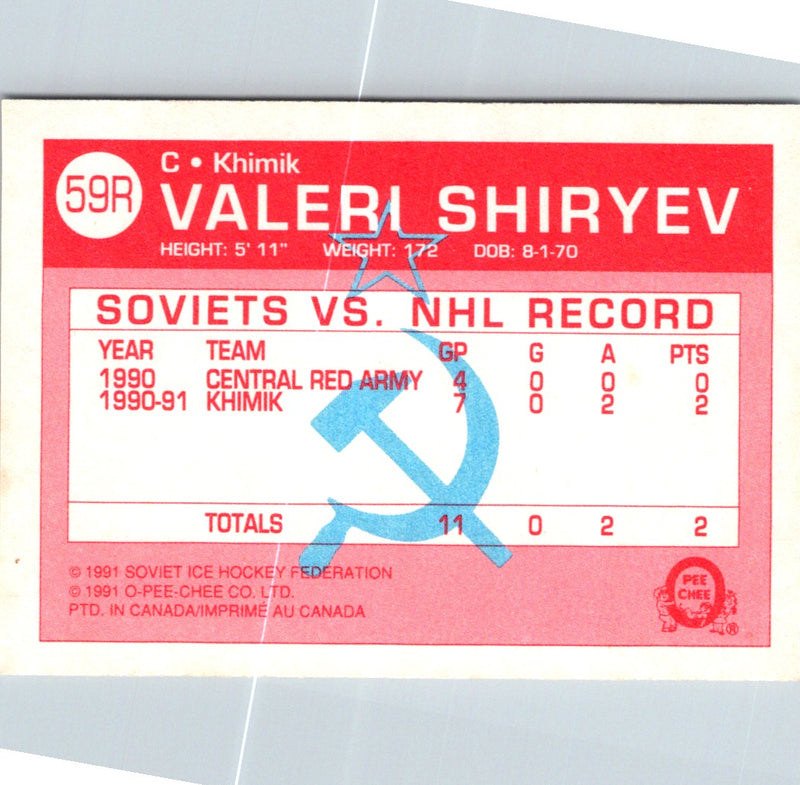 1991 O-Pee-Chee Central Red Army Valeri Shiryaev