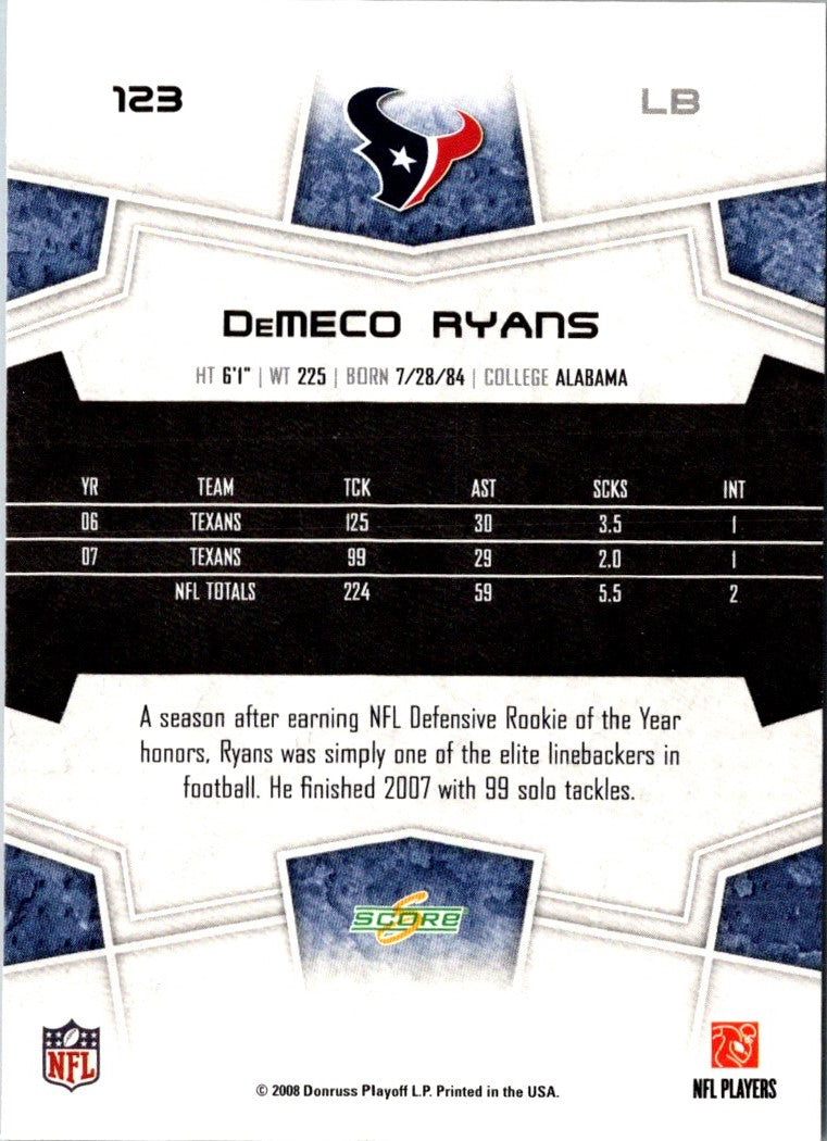 2008 Score Super Bowl XLIII DeMeco Ryans