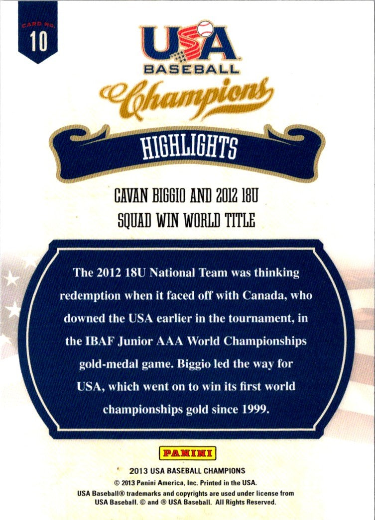 2013 Panini USA Champions Highlights Cavan Biggio and