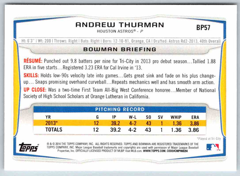 2014 Bowman Andrew Thurman