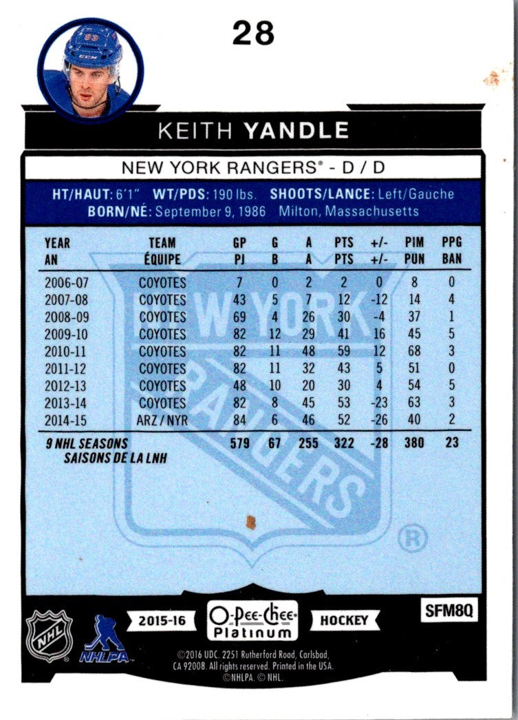 2015 O-Pee-Chee Platinum Keith Yandle