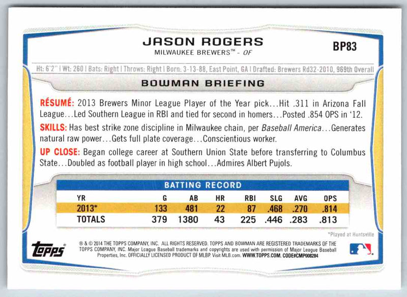 2014 Bowman Jason Rogers