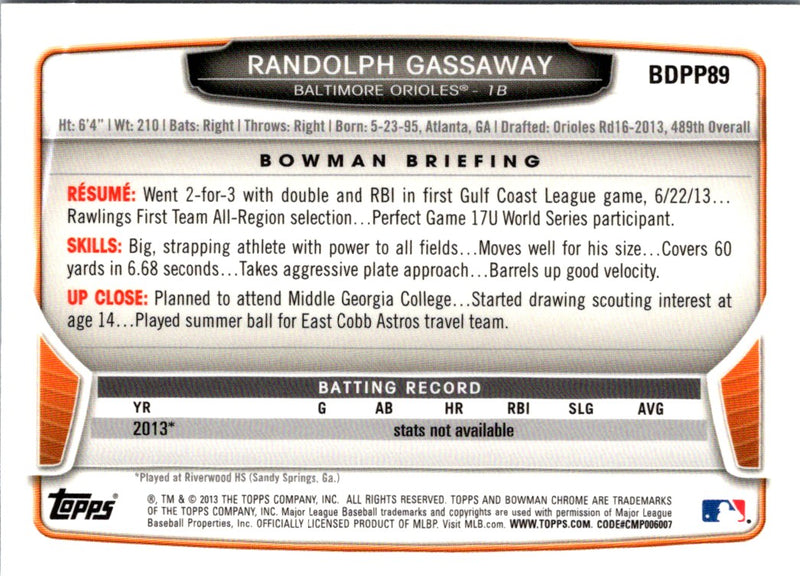 2013 Bowman Draft Picks & Prospects Chrome Randolph Gassaway