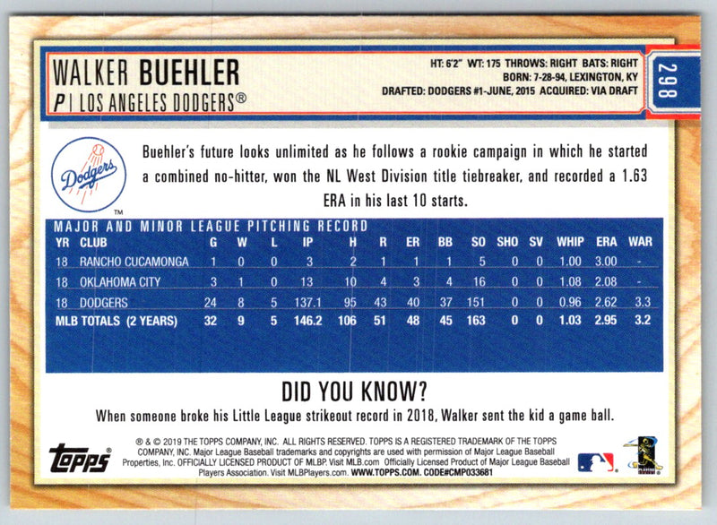 2019 Topps Big League Walker Buehler