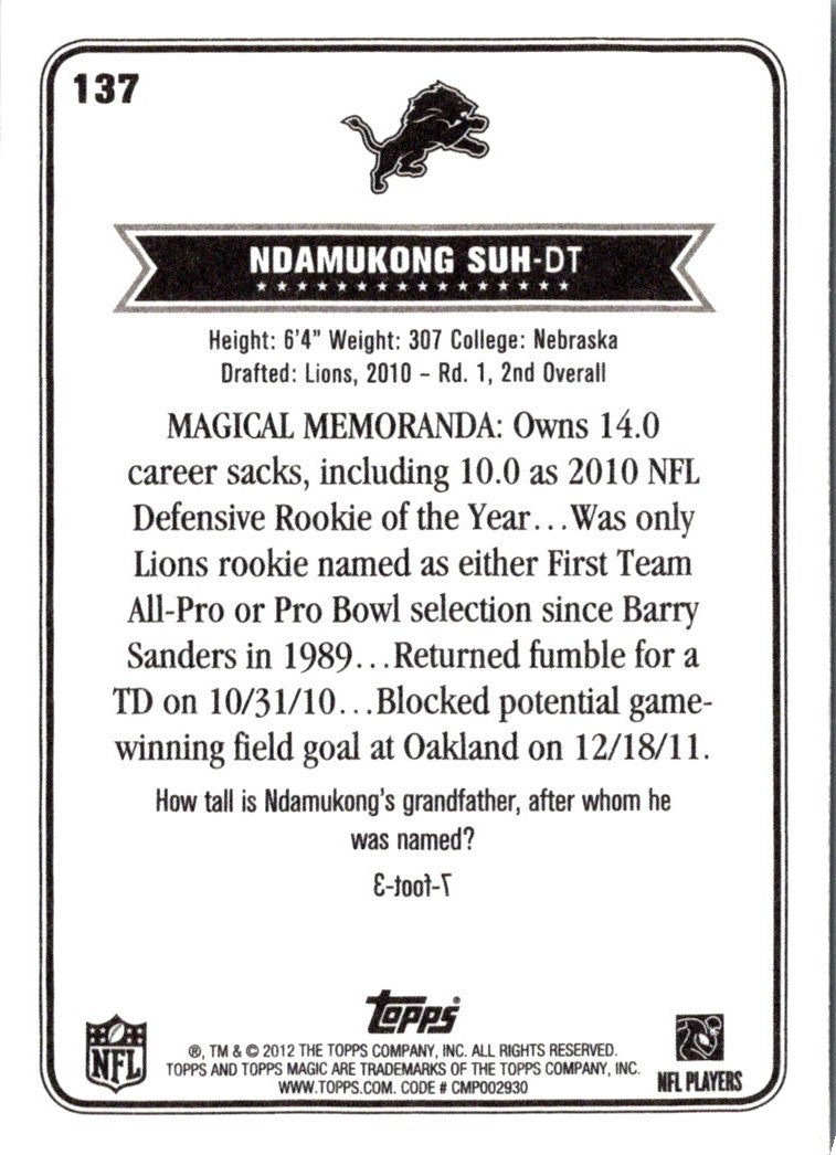 2012 Topps Magic Ndamukong Suh
