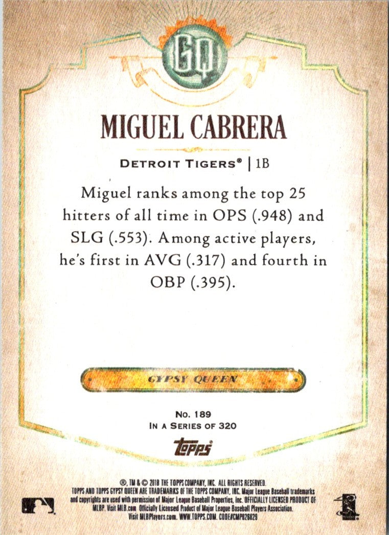 2018 Topps Gypsy Queen Green Miguel Cabrera