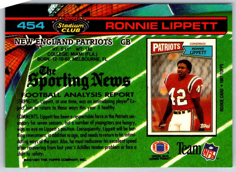 1991 Topps Stadium Club Football Ronnie Lippett