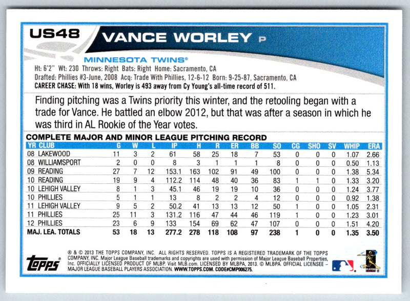 2013 Topps Update Vance Worley