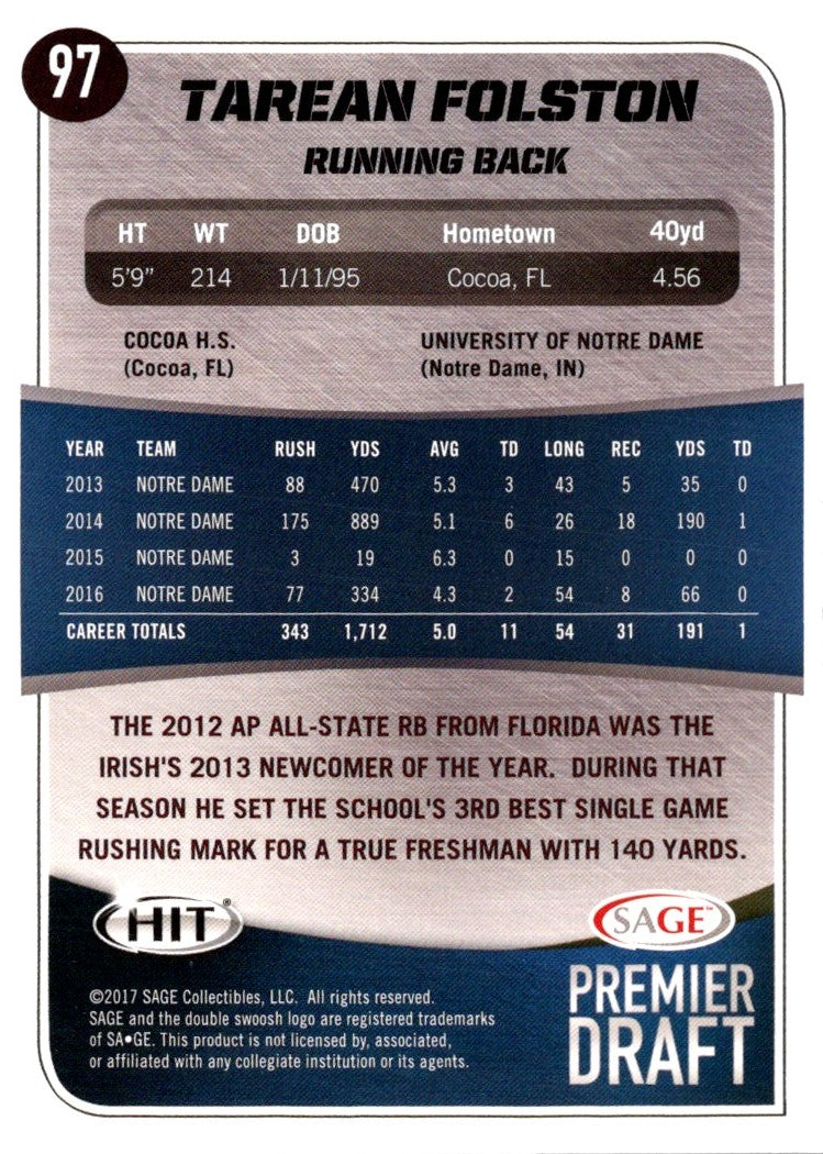 2017 SAGE HIT Tarean Folston