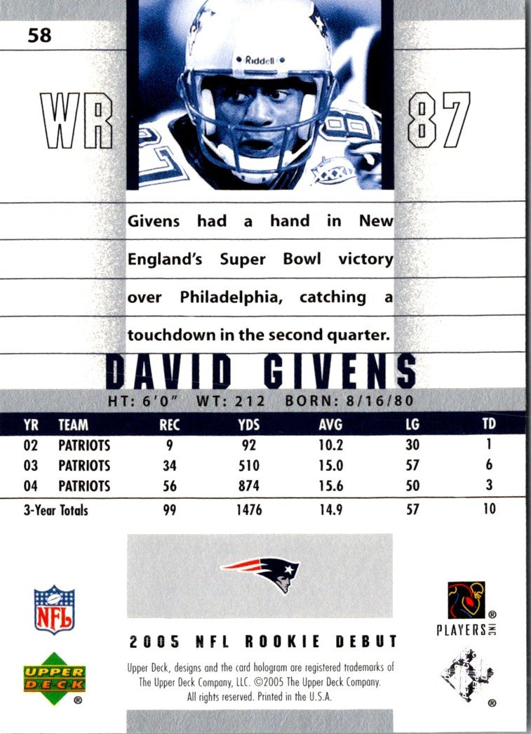 2005 Upper Deck Rookie Debut David Givens