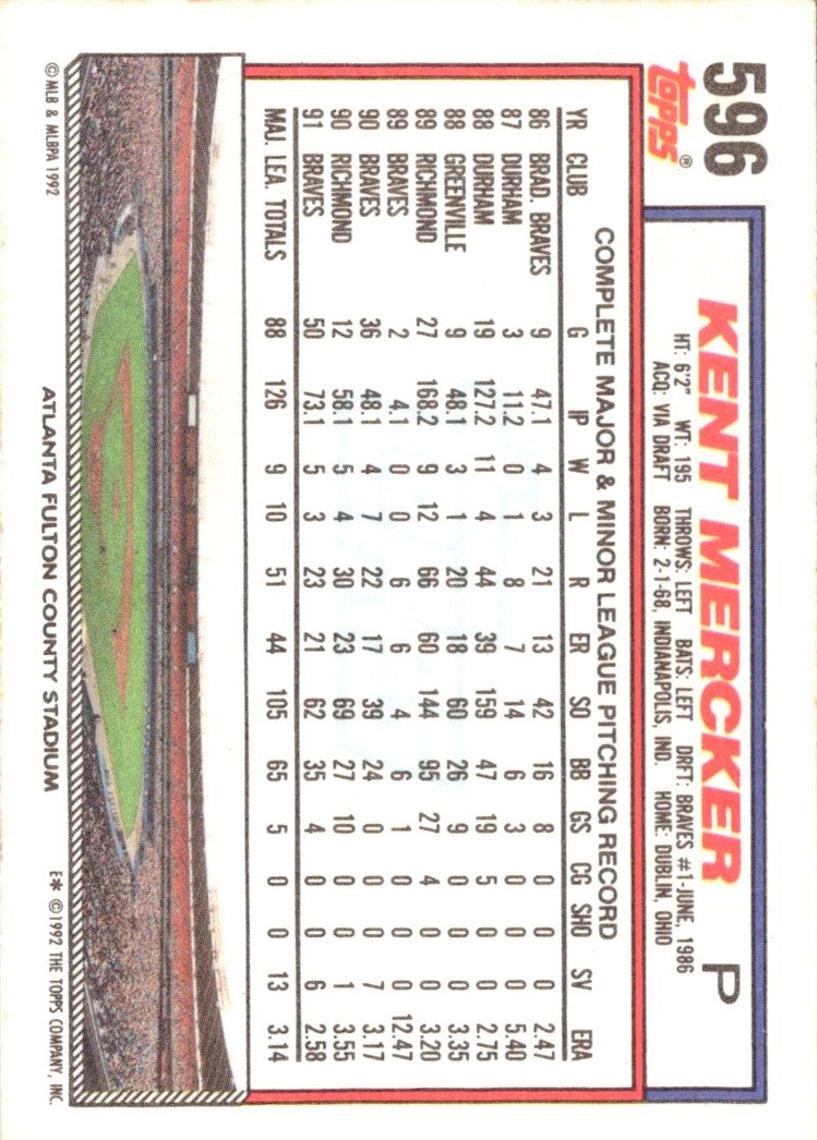 1992 Topps Kent Mercker