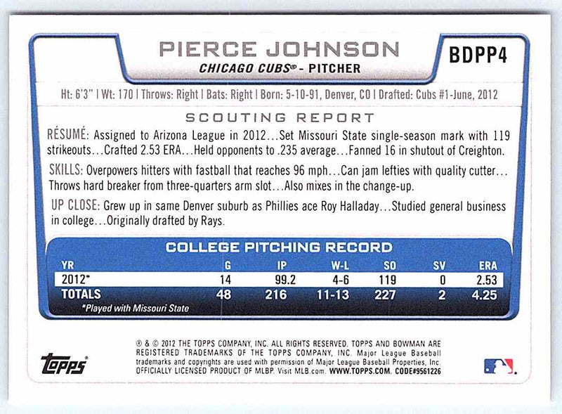 2012 Bowman Pierce Johnson