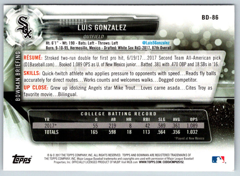 2017 Bowman Draft Luis Gonzalez