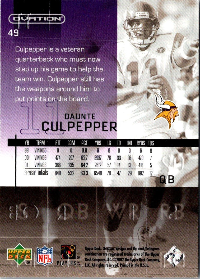 2002 Upper Deck Ovation Daunte Culpepper