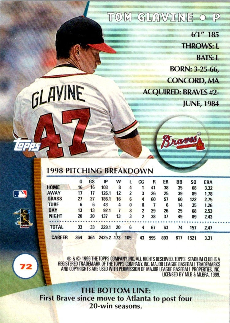 1999 Stadium Club Tom Glavine