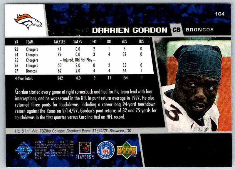 1998 Upper Deck Darrien Gordon