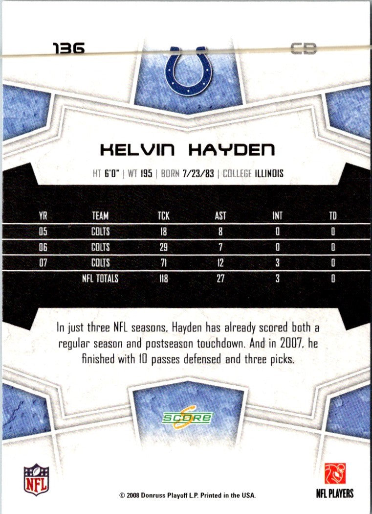 2008 Score Super Bowl XLIII Kelvin Hayden