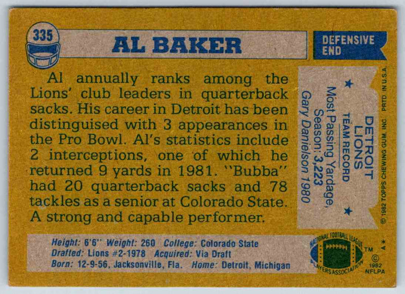 1982 Topps Al Baker