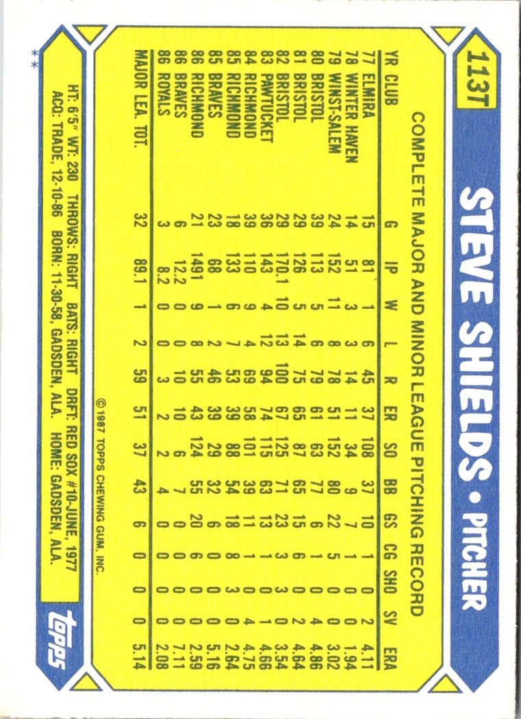 1987 Topps Traded Steve Shields