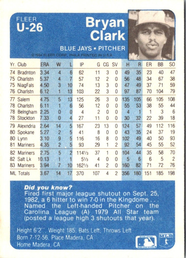 1984 Fleer Update Bryan Clark