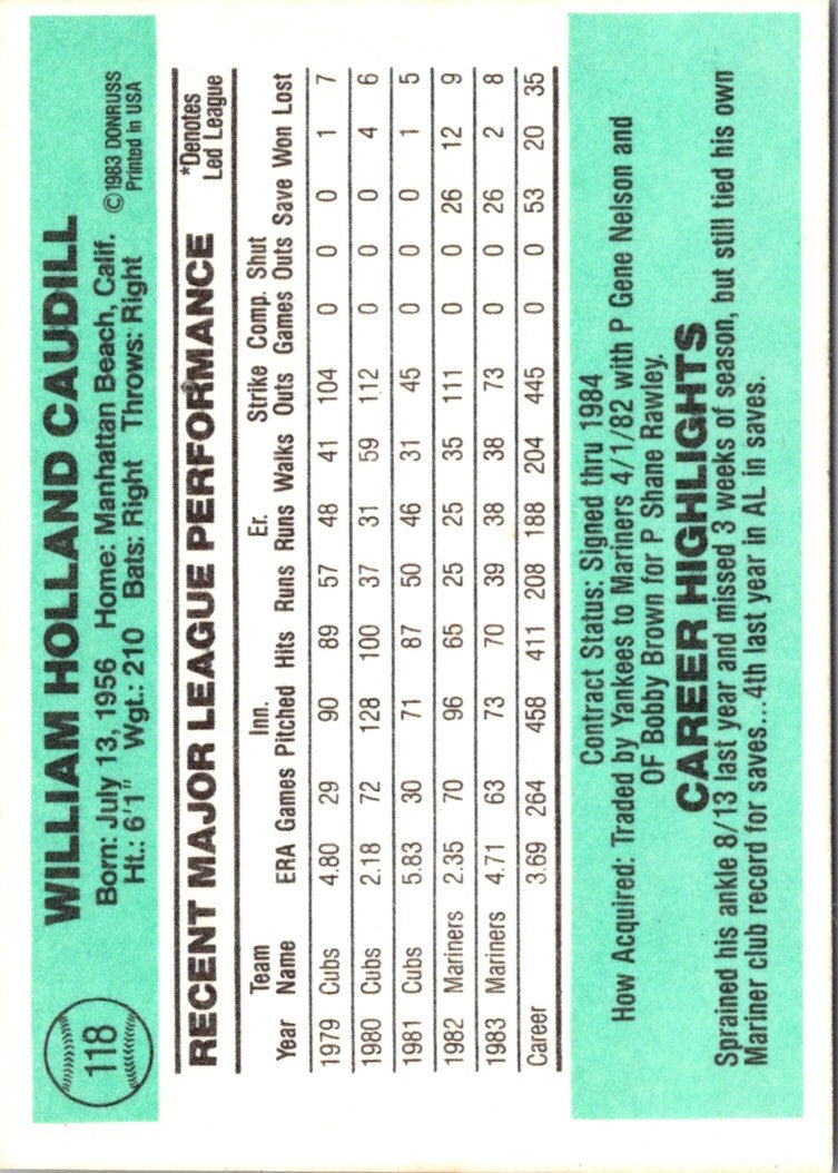 1984 Donruss Bill Caudill