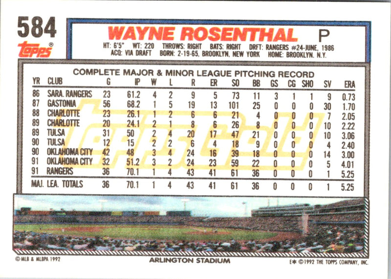 1992 Topps Wayne Rosenthal