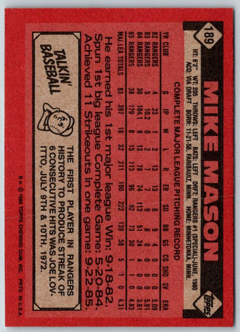 1986 Topps Mike Mason