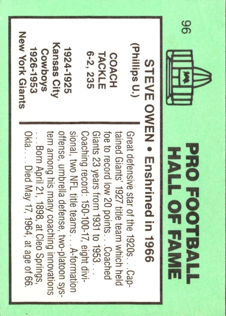 1985 Football Immortals Steve Owen