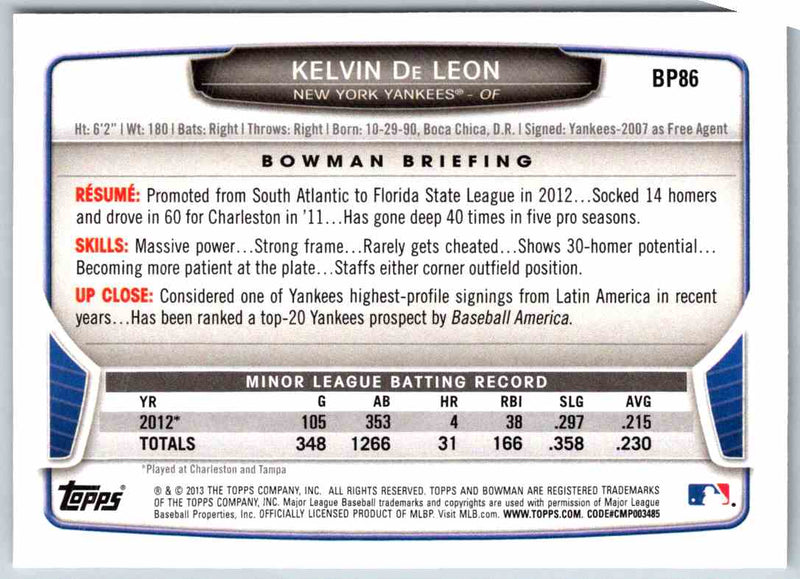 2013 Bowman Kelvin De Leon