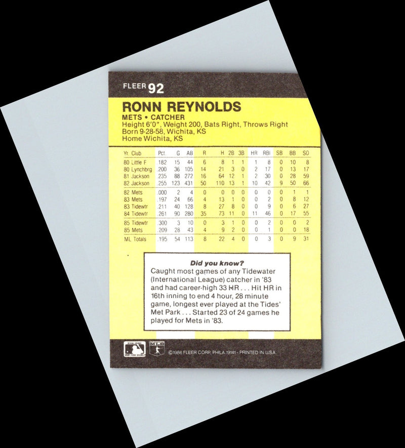 1986 Fleer Ronn Reynolds