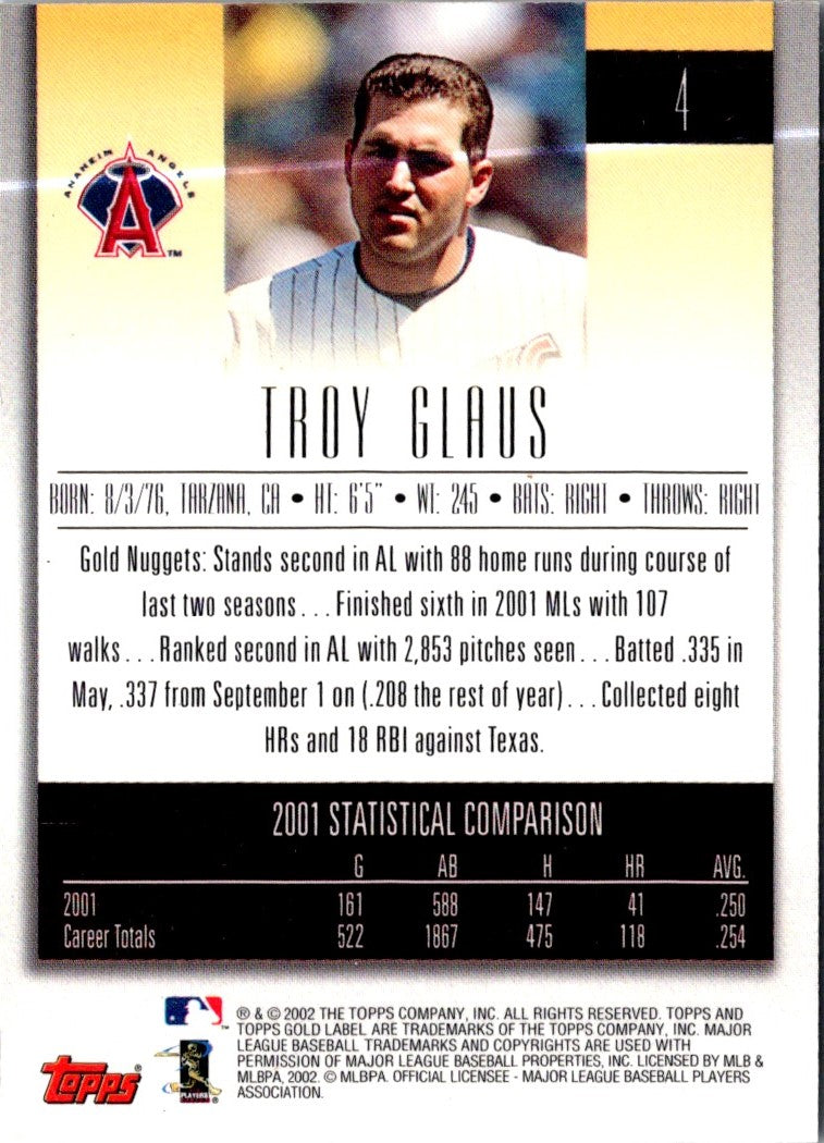 2002 Topps Gold Label Troy Glaus