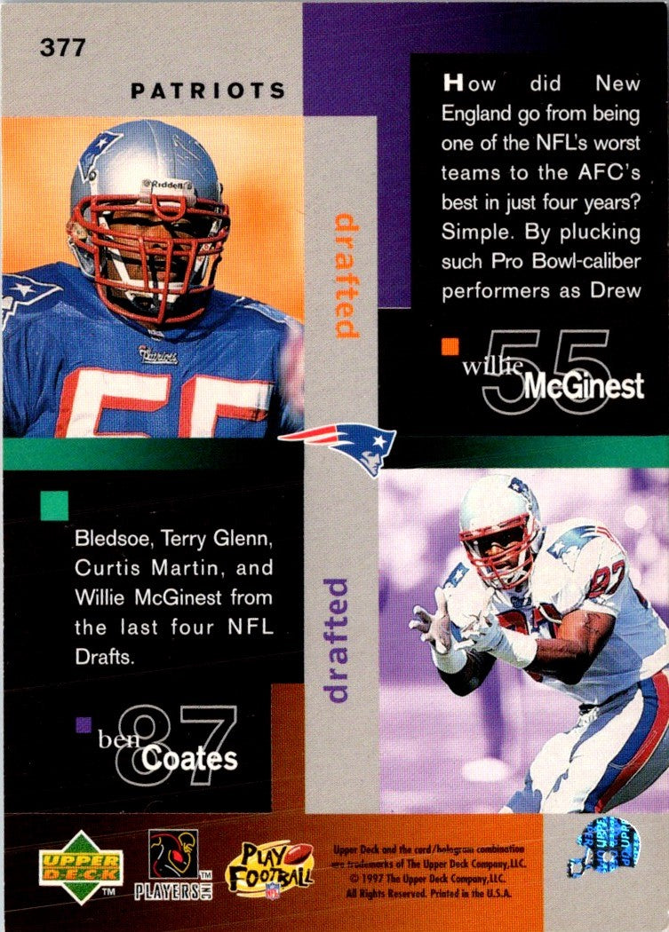 1997 Collector's Choice Terry Glenn/Drew Bledsoe/Curtis Martin/Willie McGinest/Ben Coates