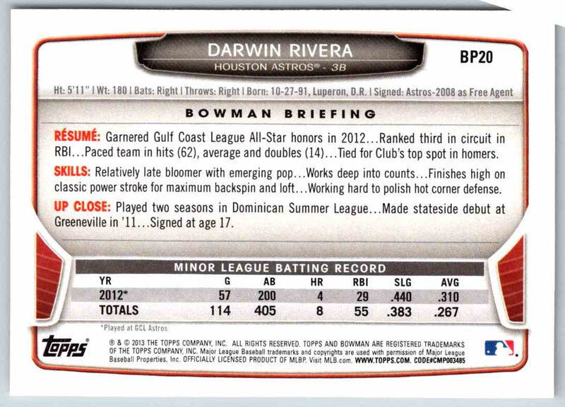 2013 Bowman Darwin Rivera