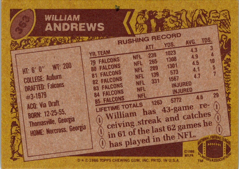 1986 Topps William Andrews