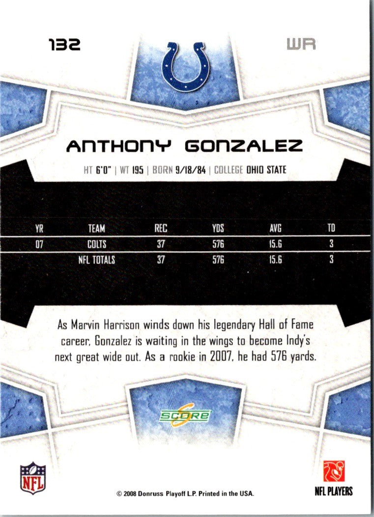 2008 Score Super Bowl XLIII Anthony Gonzalez