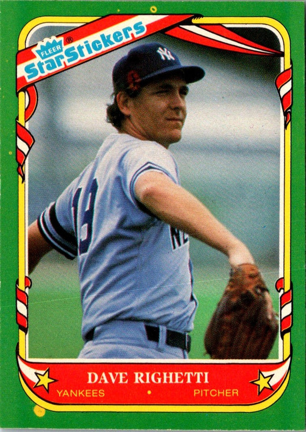 1987 Fleer Star Stickers Dave Righetti #100
