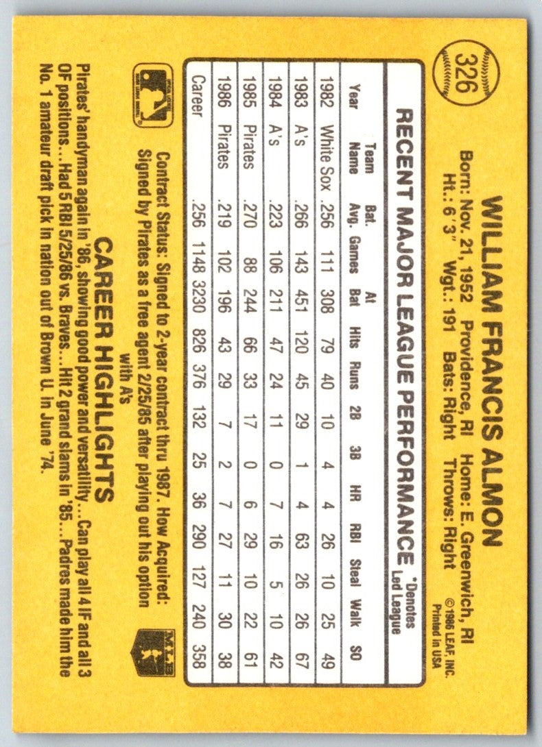 1986 Donruss Bill Almon