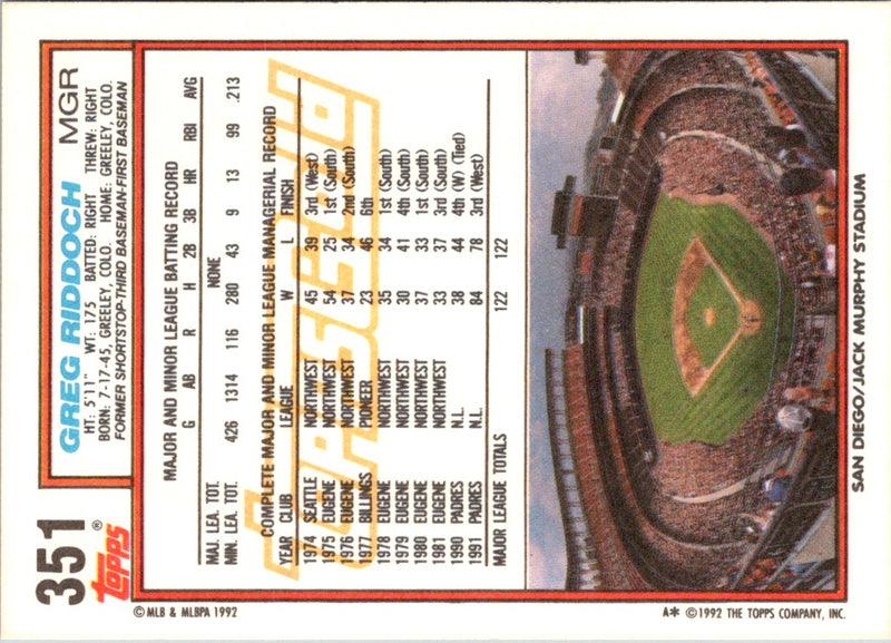 1992 Topps Greg Riddoch