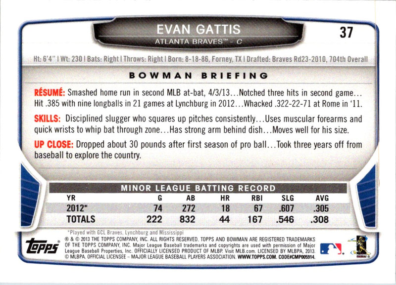 2013 Bowman Draft Picks & Prospects Evan Gattis