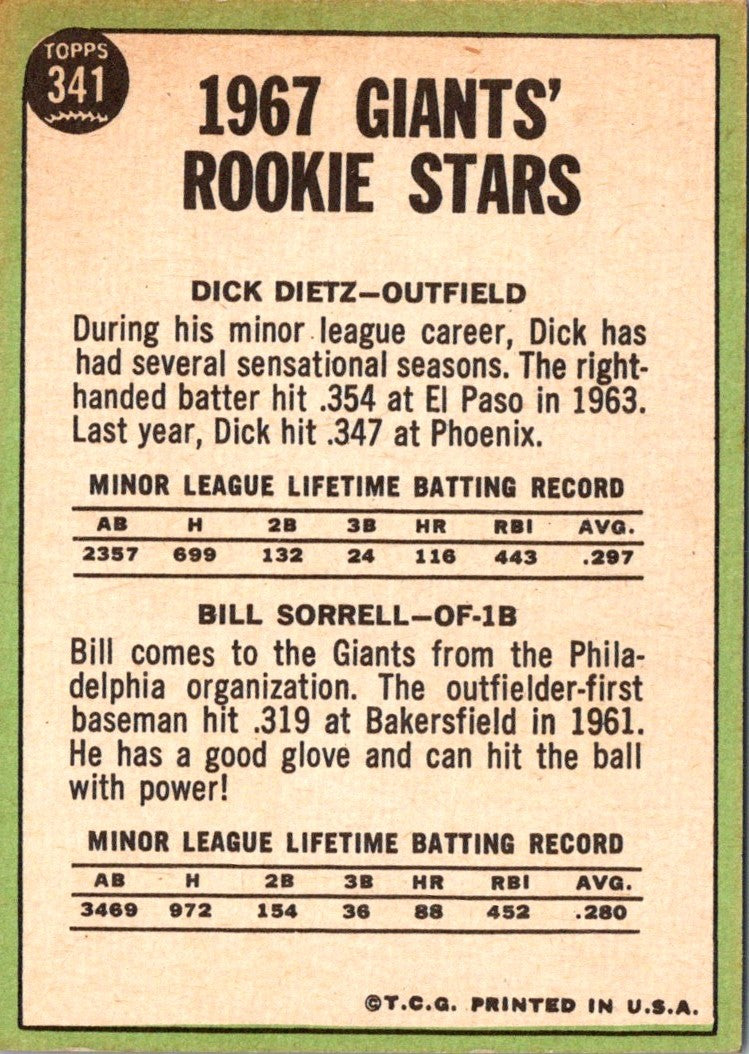 1967 Topps Dick Dietz/Bill Sorrell