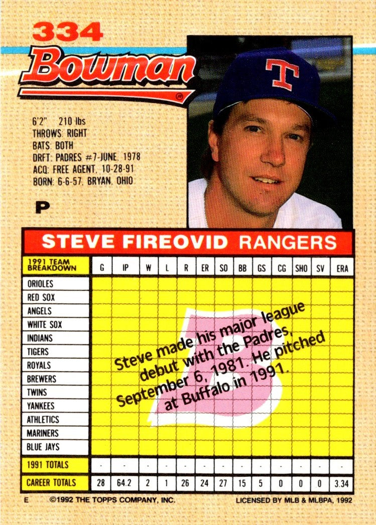 1992 Bowman Steve Fireovid