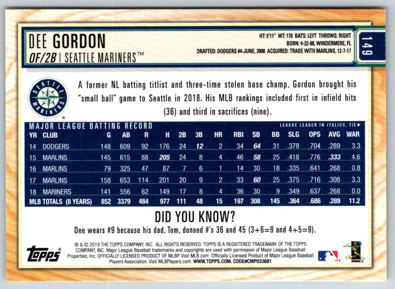 2019 Topps Big League Dee Gordon