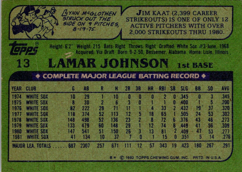 1982 Topps Lamar Johnson